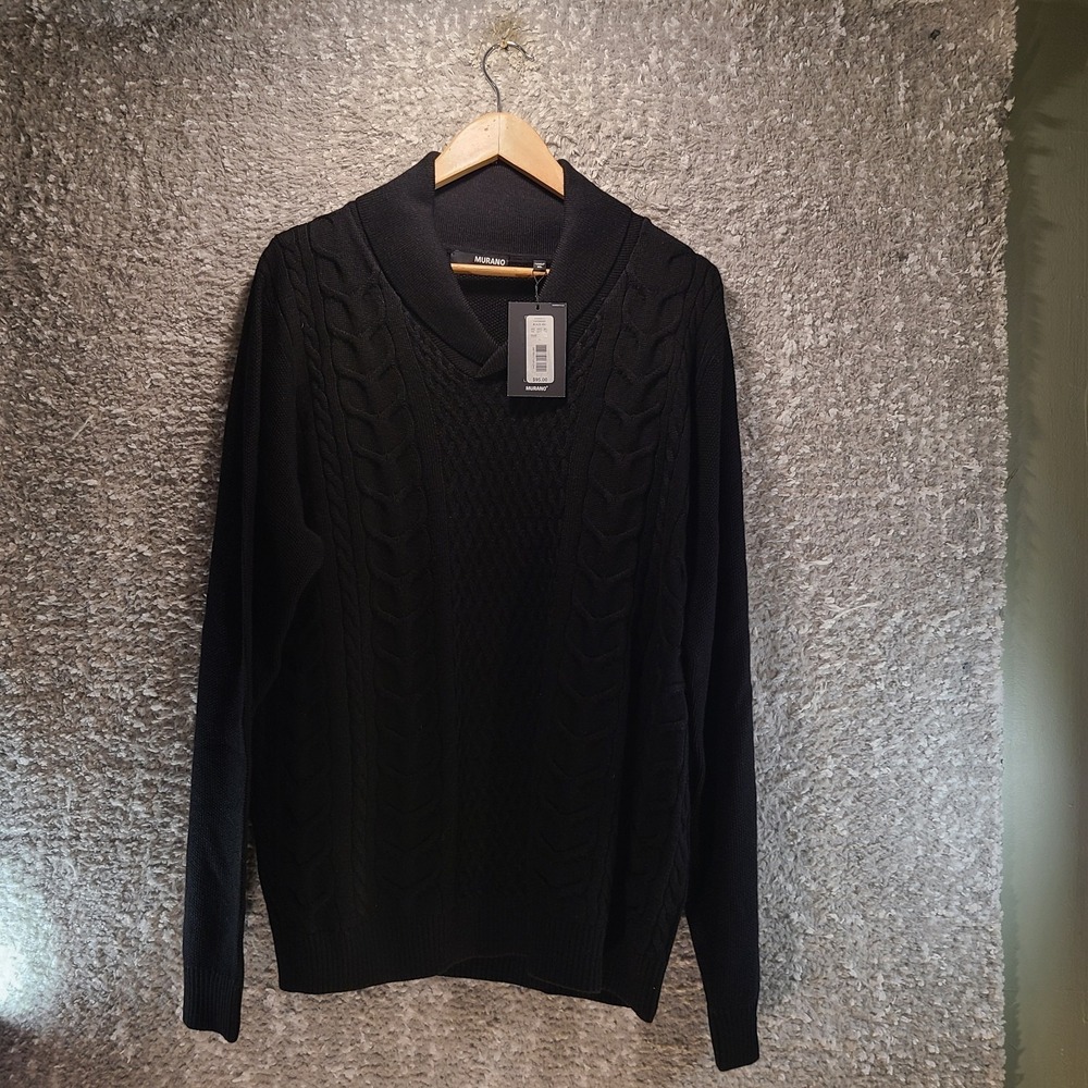 Murano Princeton Collection Mens Sweater Cable Knit Shawl Neck Xl Wool Blend NWT